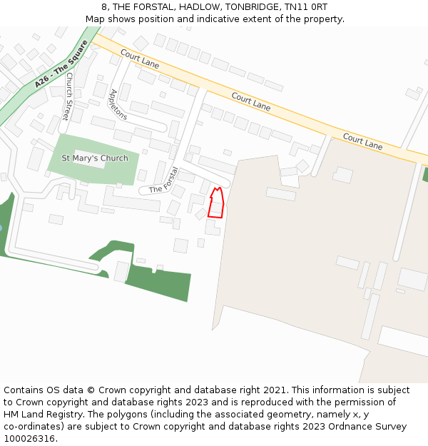 8, THE FORSTAL, HADLOW, TONBRIDGE, TN11 0RT: Location map and indicative extent of plot