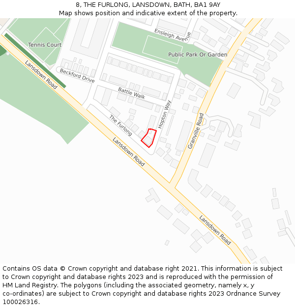 8, THE FURLONG, LANSDOWN, BATH, BA1 9AY: Location map and indicative extent of plot