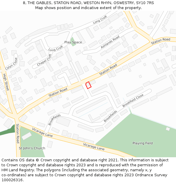 8, THE GABLES, STATION ROAD, WESTON RHYN, OSWESTRY, SY10 7RS: Location map and indicative extent of plot