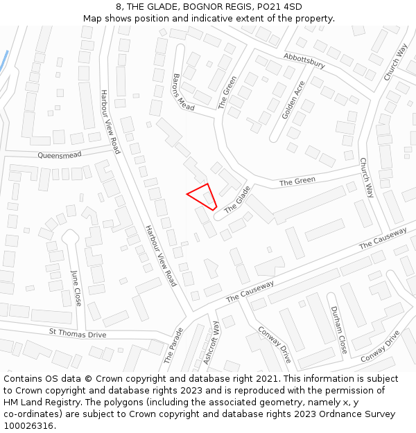 8, THE GLADE, BOGNOR REGIS, PO21 4SD: Location map and indicative extent of plot