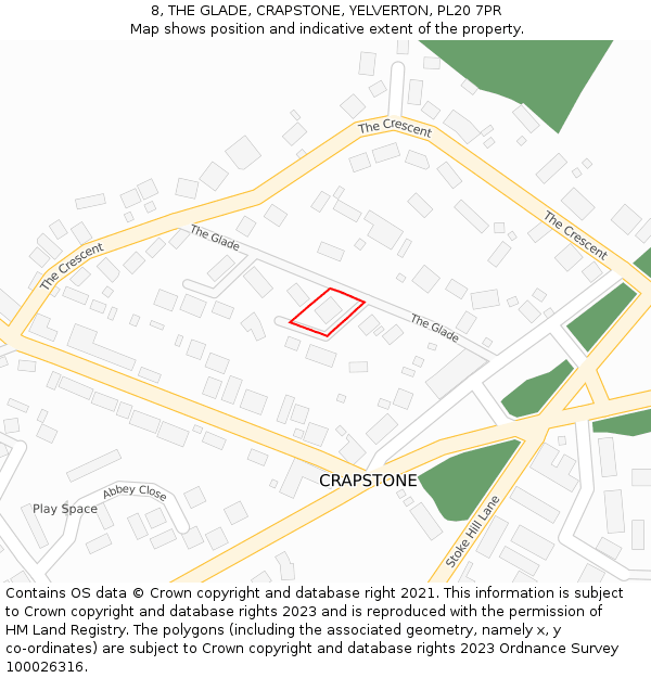 8, THE GLADE, CRAPSTONE, YELVERTON, PL20 7PR: Location map and indicative extent of plot