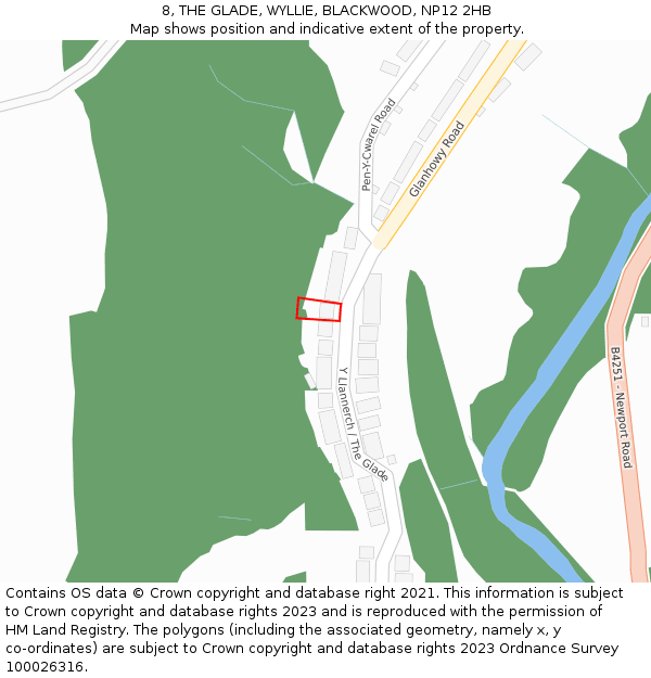 8, THE GLADE, WYLLIE, BLACKWOOD, NP12 2HB: Location map and indicative extent of plot