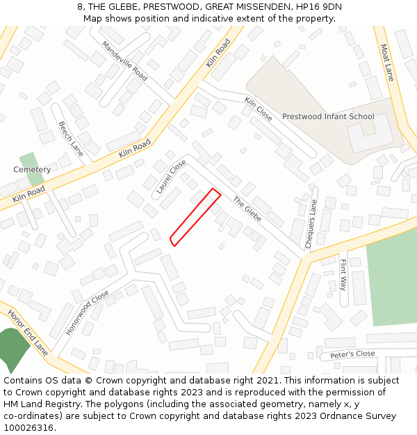 8, THE GLEBE, PRESTWOOD, GREAT MISSENDEN, HP16 9DN: Location map and indicative extent of plot