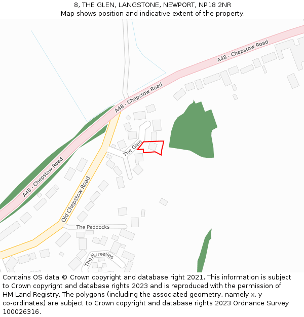 8, THE GLEN, LANGSTONE, NEWPORT, NP18 2NR: Location map and indicative extent of plot