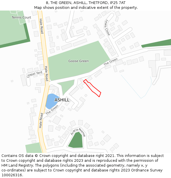 8, THE GREEN, ASHILL, THETFORD, IP25 7AT: Location map and indicative extent of plot