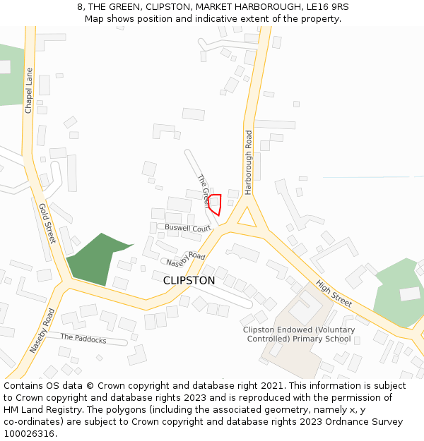 8, THE GREEN, CLIPSTON, MARKET HARBOROUGH, LE16 9RS: Location map and indicative extent of plot