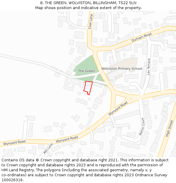 8, THE GREEN, WOLVISTON, BILLINGHAM, TS22 5LN: Location map and indicative extent of plot