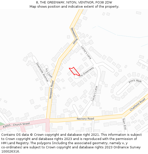 8, THE GREENWAY, NITON, VENTNOR, PO38 2DW: Location map and indicative extent of plot