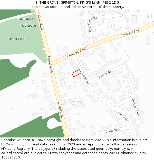 8, THE GROVE, GRIMSTON, KING'S LYNN, PE32 1DG: Location map and indicative extent of plot