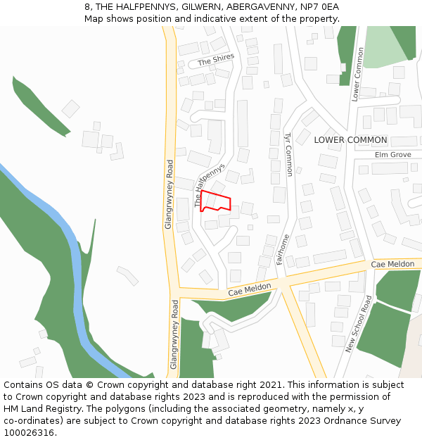 8, THE HALFPENNYS, GILWERN, ABERGAVENNY, NP7 0EA: Location map and indicative extent of plot