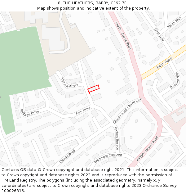 8, THE HEATHERS, BARRY, CF62 7FL: Location map and indicative extent of plot