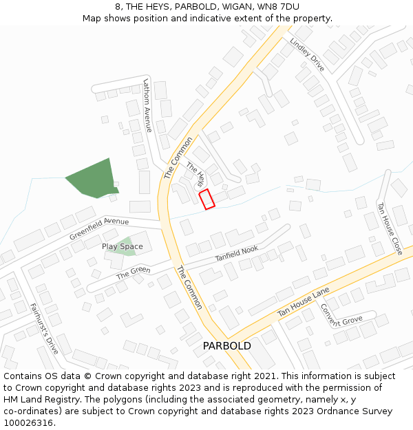 8, THE HEYS, PARBOLD, WIGAN, WN8 7DU: Location map and indicative extent of plot