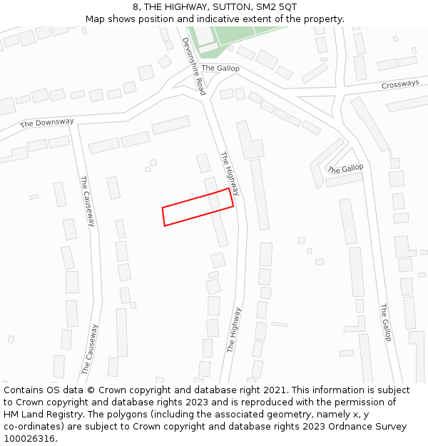 8, THE HIGHWAY, SUTTON, SM2 5QT: Location map and indicative extent of plot