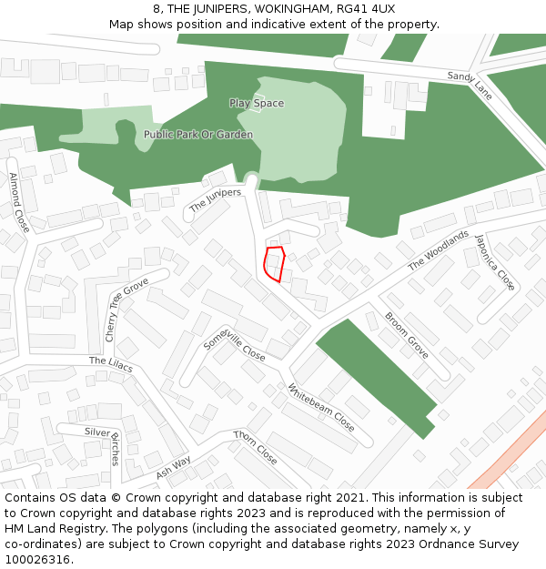 8, THE JUNIPERS, WOKINGHAM, RG41 4UX: Location map and indicative extent of plot