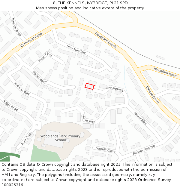 8, THE KENNELS, IVYBRIDGE, PL21 9PD: Location map and indicative extent of plot