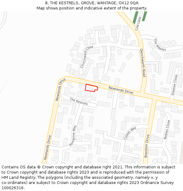 8, THE KESTRELS, GROVE, WANTAGE, OX12 0QA: Location map and indicative extent of plot
