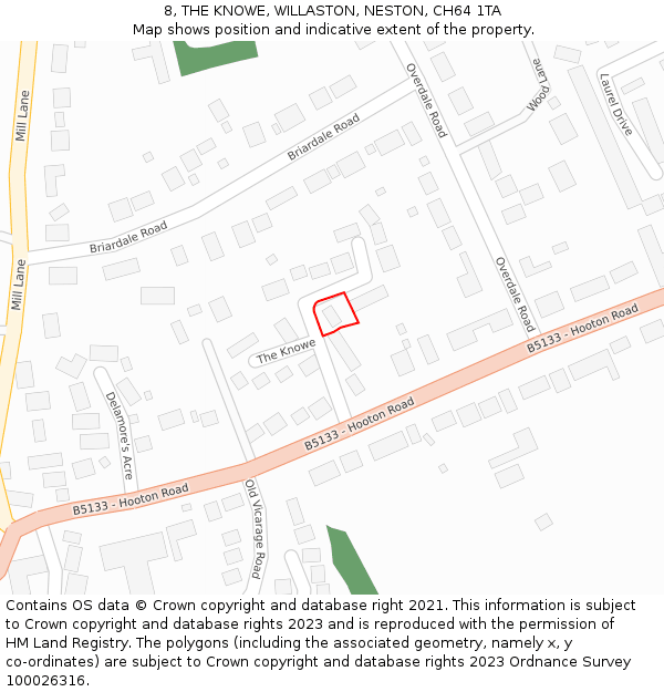 8, THE KNOWE, WILLASTON, NESTON, CH64 1TA: Location map and indicative extent of plot
