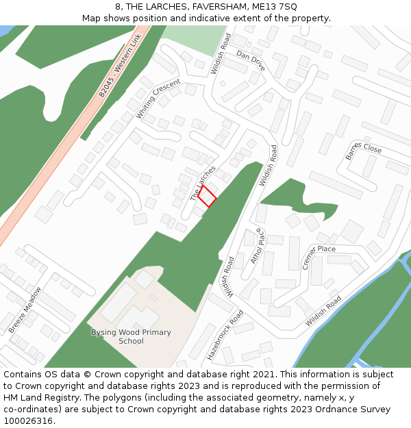 8, THE LARCHES, FAVERSHAM, ME13 7SQ: Location map and indicative extent of plot