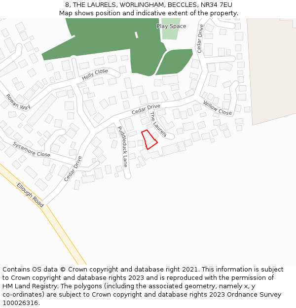 8, THE LAURELS, WORLINGHAM, BECCLES, NR34 7EU: Location map and indicative extent of plot