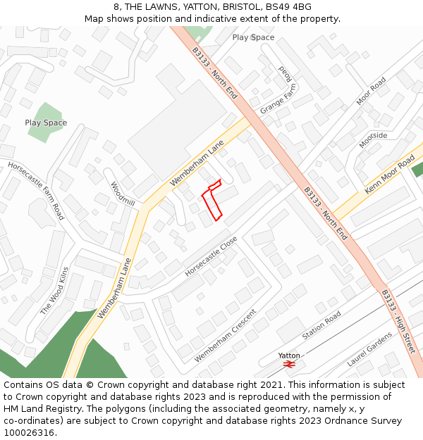 8, THE LAWNS, YATTON, BRISTOL, BS49 4BG: Location map and indicative extent of plot
