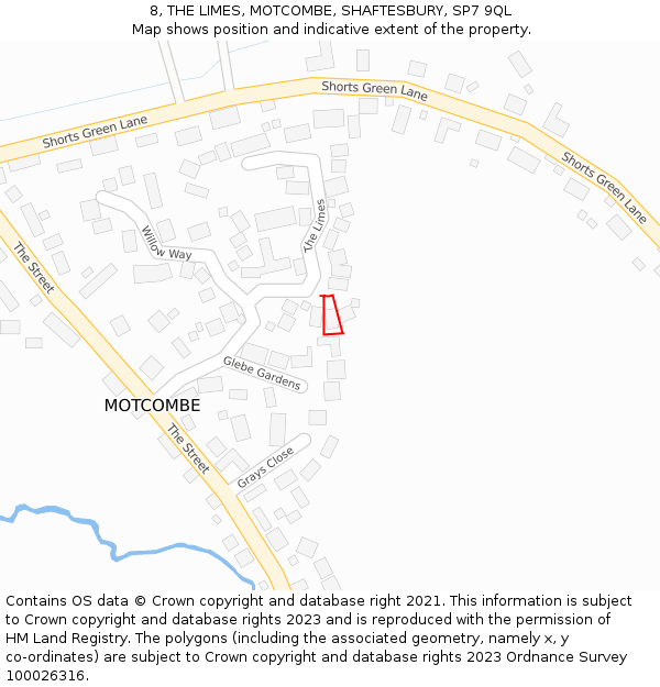 8, THE LIMES, MOTCOMBE, SHAFTESBURY, SP7 9QL: Location map and indicative extent of plot