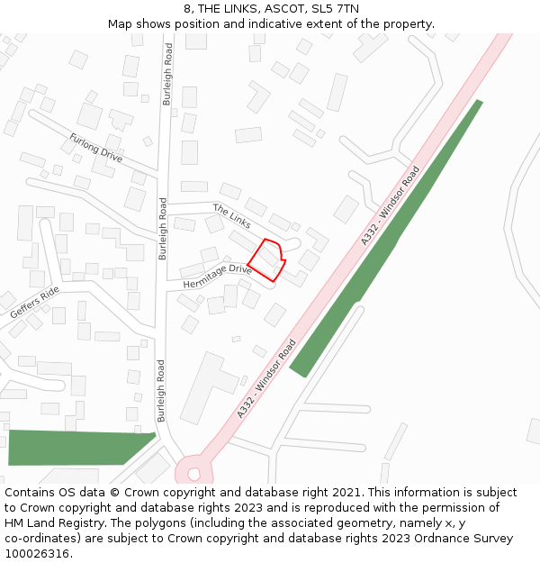 8, THE LINKS, ASCOT, SL5 7TN: Location map and indicative extent of plot