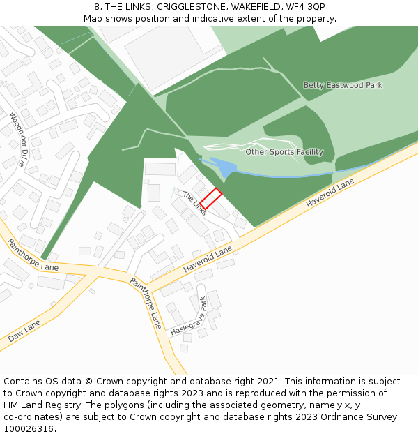 8, THE LINKS, CRIGGLESTONE, WAKEFIELD, WF4 3QP: Location map and indicative extent of plot