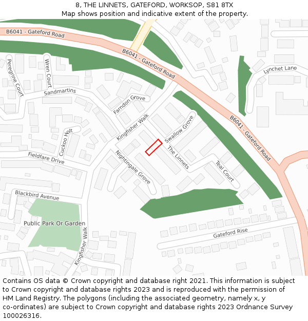 8, THE LINNETS, GATEFORD, WORKSOP, S81 8TX: Location map and indicative extent of plot