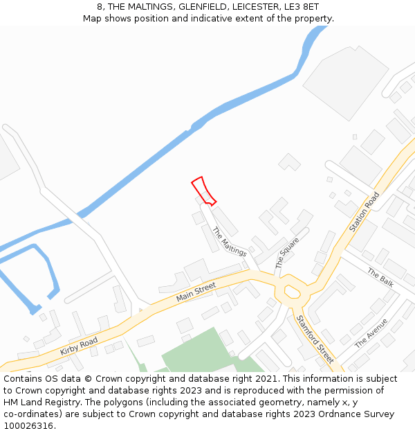8, THE MALTINGS, GLENFIELD, LEICESTER, LE3 8ET: Location map and indicative extent of plot