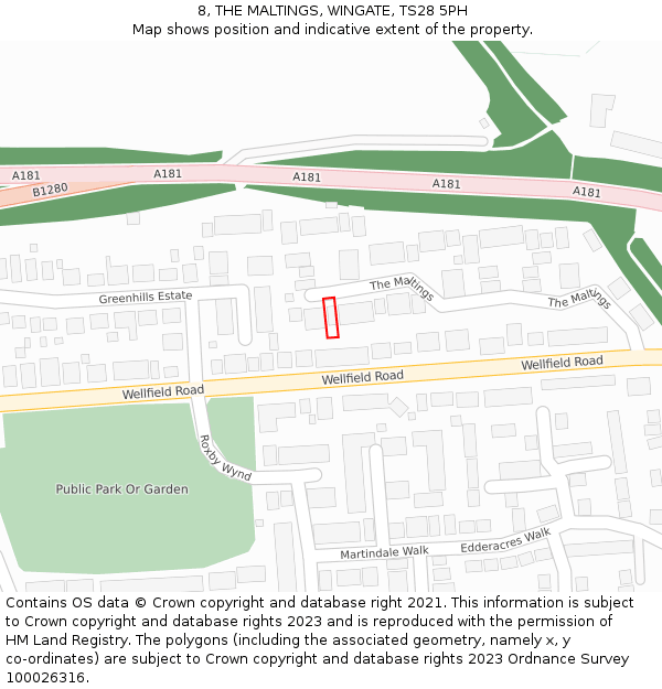 8, THE MALTINGS, WINGATE, TS28 5PH: Location map and indicative extent of plot