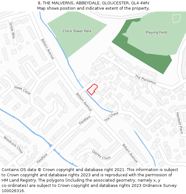 8, THE MALVERNS, ABBEYDALE, GLOUCESTER, GL4 4WN: Location map and indicative extent of plot