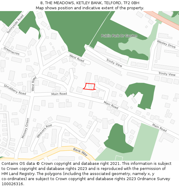 8, THE MEADOWS, KETLEY BANK, TELFORD, TF2 0BH: Location map and indicative extent of plot