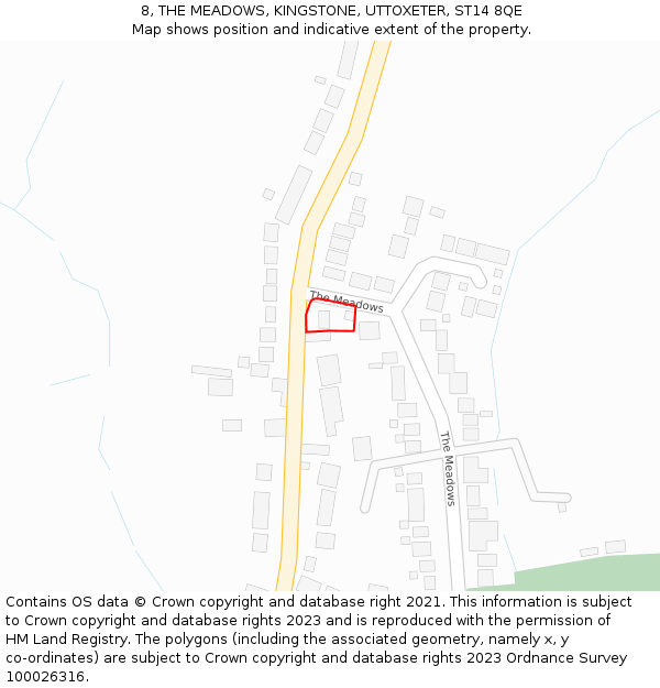 8, THE MEADOWS, KINGSTONE, UTTOXETER, ST14 8QE: Location map and indicative extent of plot