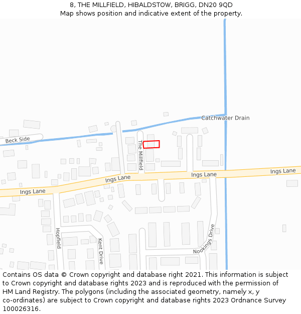 8, THE MILLFIELD, HIBALDSTOW, BRIGG, DN20 9QD: Location map and indicative extent of plot