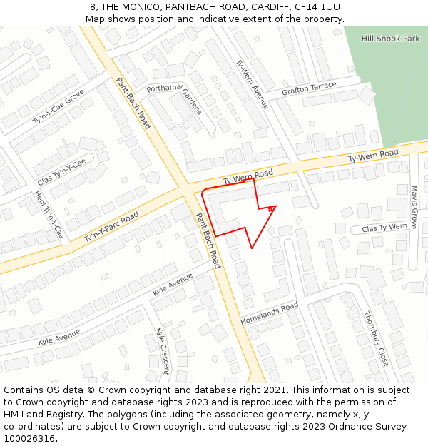 8, THE MONICO, PANTBACH ROAD, CARDIFF, CF14 1UU: Location map and indicative extent of plot