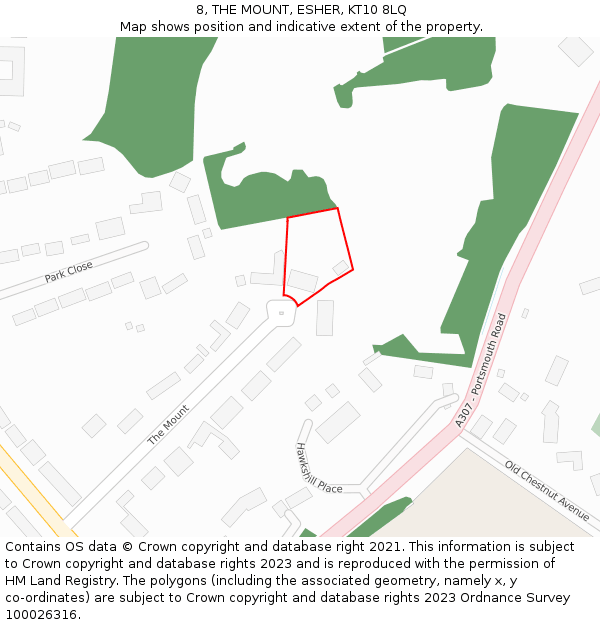 8, THE MOUNT, ESHER, KT10 8LQ: Location map and indicative extent of plot