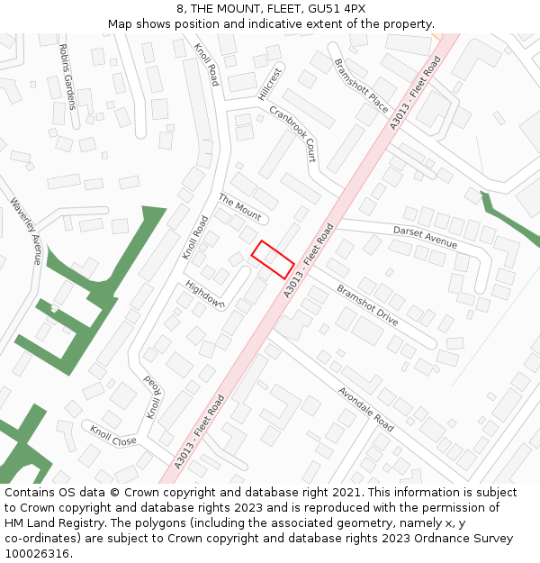 8, THE MOUNT, FLEET, GU51 4PX: Location map and indicative extent of plot