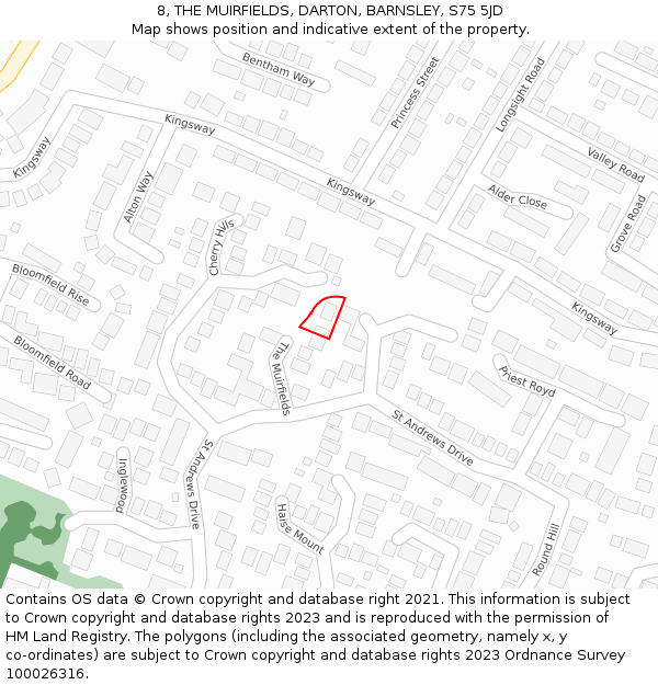 8, THE MUIRFIELDS, DARTON, BARNSLEY, S75 5JD: Location map and indicative extent of plot