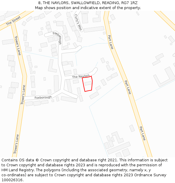 8, THE NAYLORS, SWALLOWFIELD, READING, RG7 1RZ: Location map and indicative extent of plot