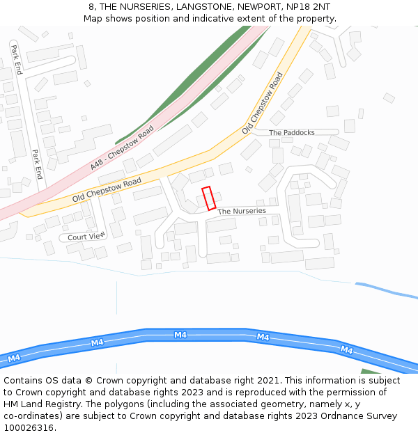 8, THE NURSERIES, LANGSTONE, NEWPORT, NP18 2NT: Location map and indicative extent of plot
