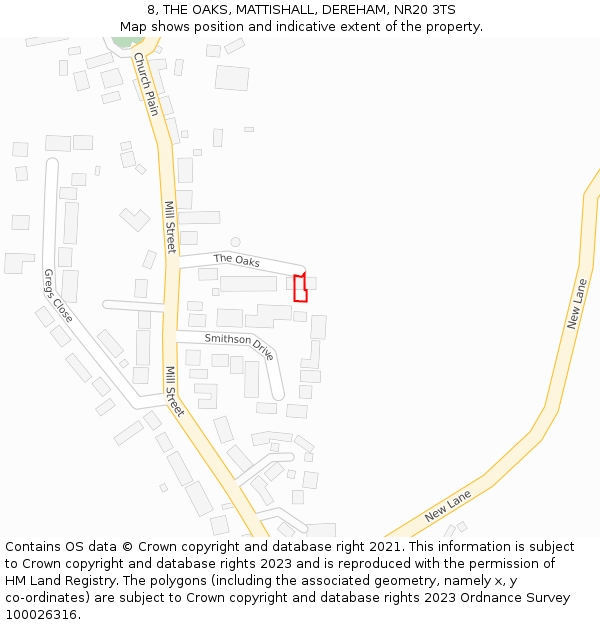 8, THE OAKS, MATTISHALL, DEREHAM, NR20 3TS: Location map and indicative extent of plot