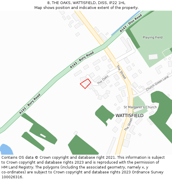 8, THE OAKS, WATTISFIELD, DISS, IP22 1HL: Location map and indicative extent of plot