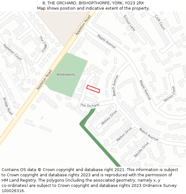 8, THE ORCHARD, BISHOPTHORPE, YORK, YO23 2RX: Location map and indicative extent of plot