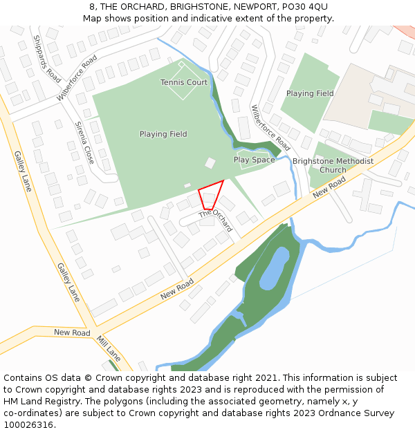 8, THE ORCHARD, BRIGHSTONE, NEWPORT, PO30 4QU: Location map and indicative extent of plot