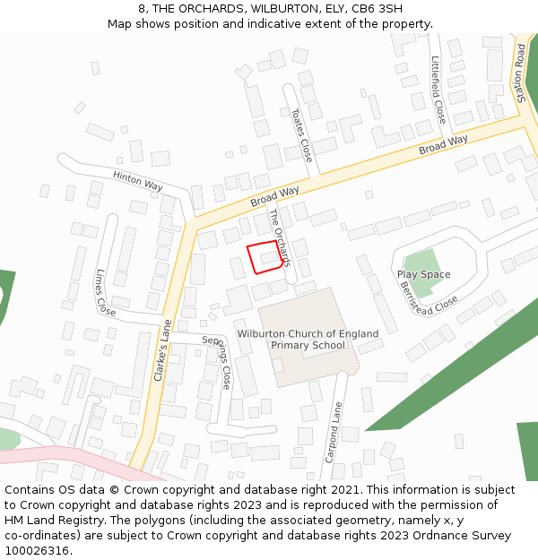 8, THE ORCHARDS, WILBURTON, ELY, CB6 3SH: Location map and indicative extent of plot