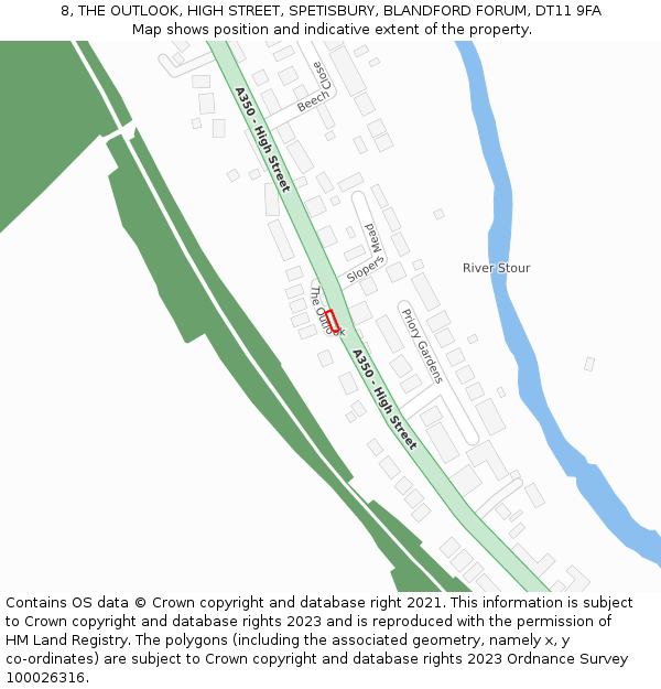 8, THE OUTLOOK, HIGH STREET, SPETISBURY, BLANDFORD FORUM, DT11 9FA: Location map and indicative extent of plot