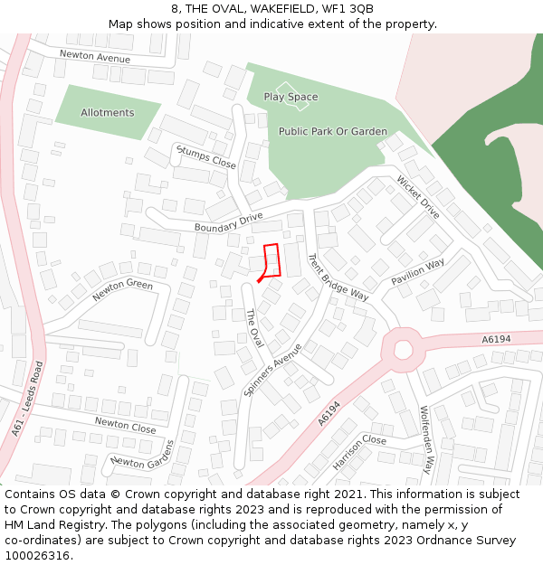 8, THE OVAL, WAKEFIELD, WF1 3QB: Location map and indicative extent of plot