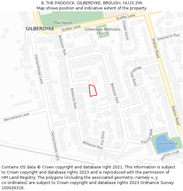 8, THE PADDOCK, GILBERDYKE, BROUGH, HU15 2YA: Location map and indicative extent of plot