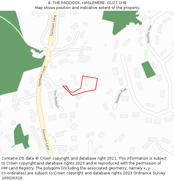 8, THE PADDOCK, HASLEMERE, GU27 1HB: Location map and indicative extent of plot