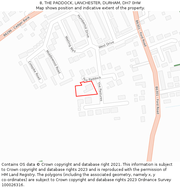 8, THE PADDOCK, LANCHESTER, DURHAM, DH7 0HW: Location map and indicative extent of plot